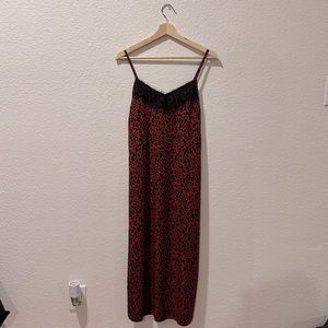 Medium Slip dress with lace bodice detail. Red cheetah print. Lightweight